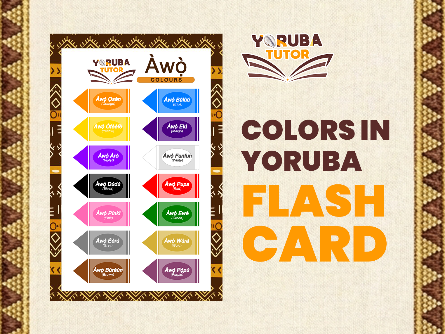 Colours In Yoruba Flash Cards