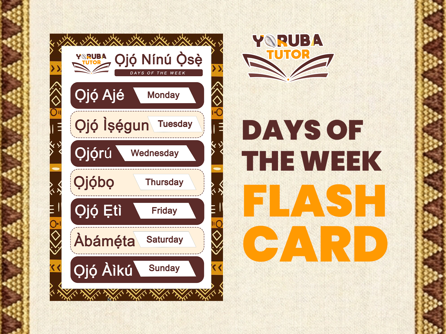 Days Of The Week Flash Cards