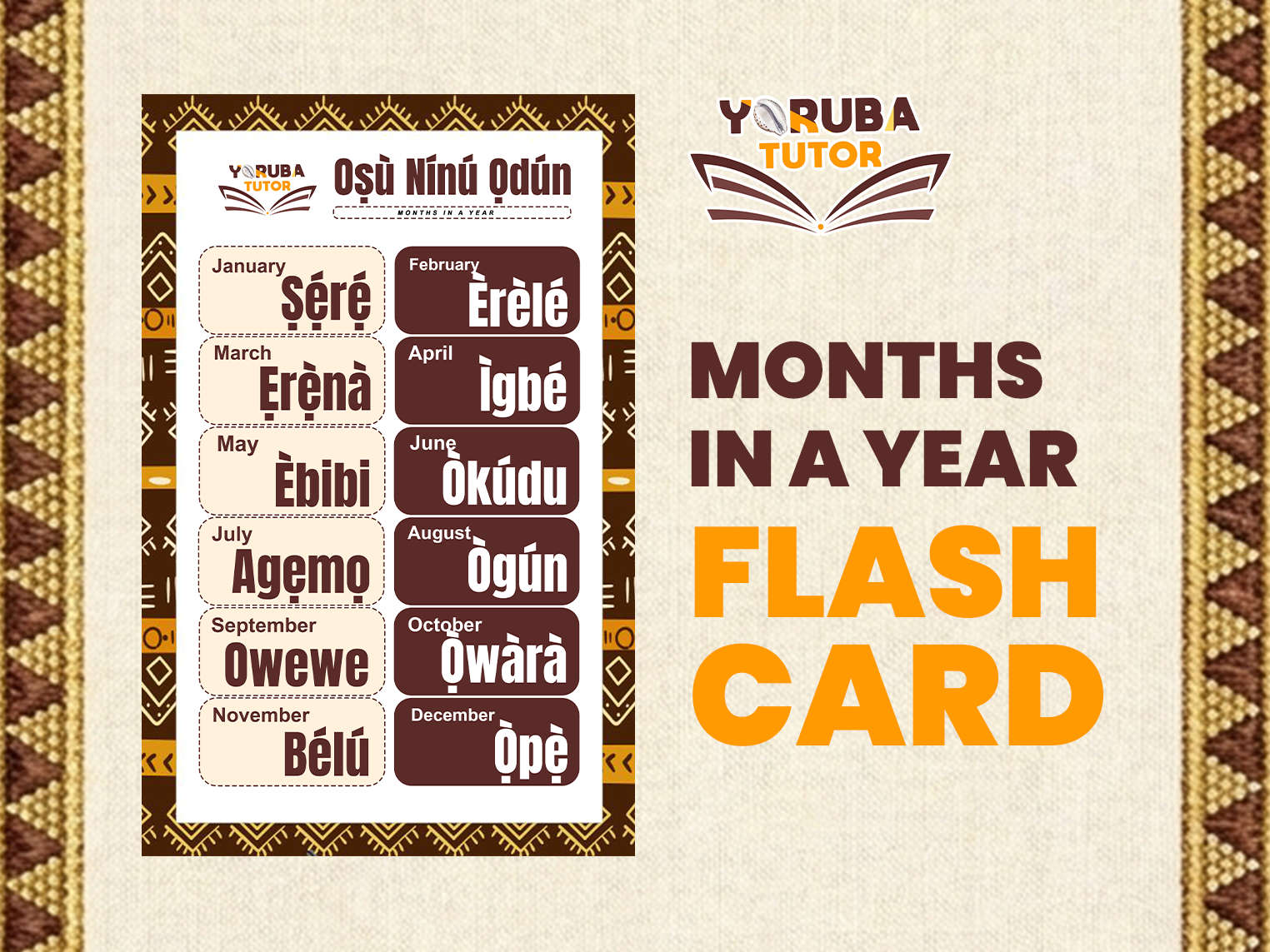 Months In A Year Flash Cards