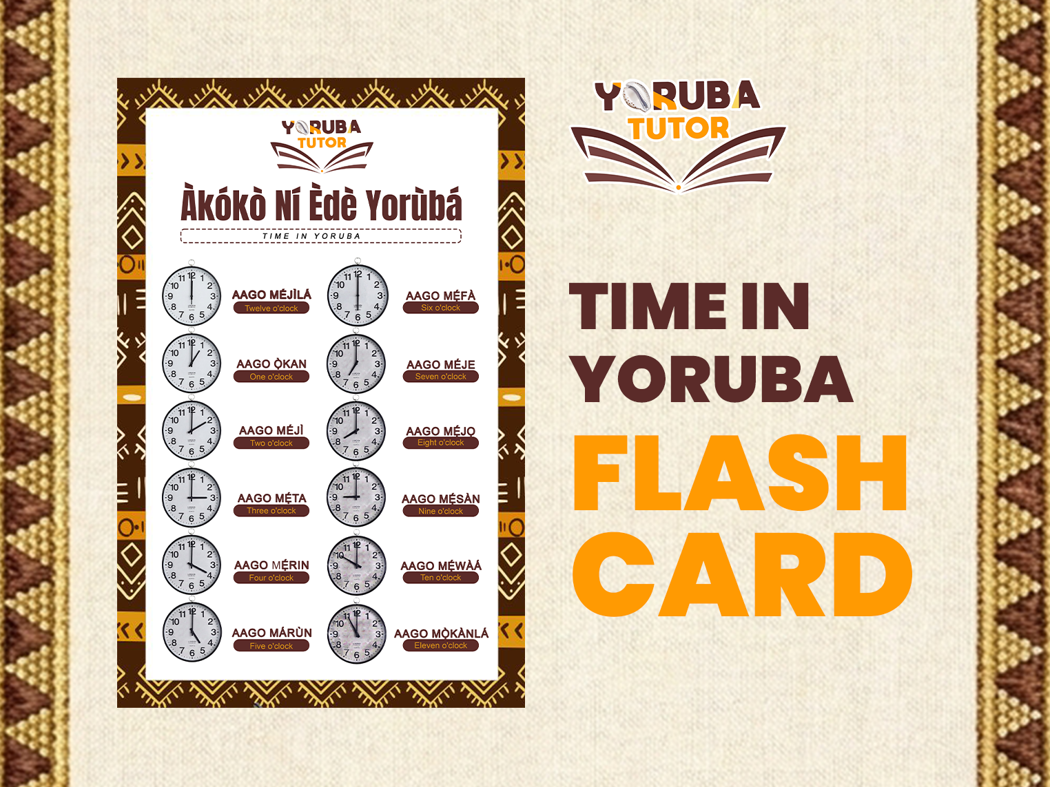 Time In Yoruba Flash Cards